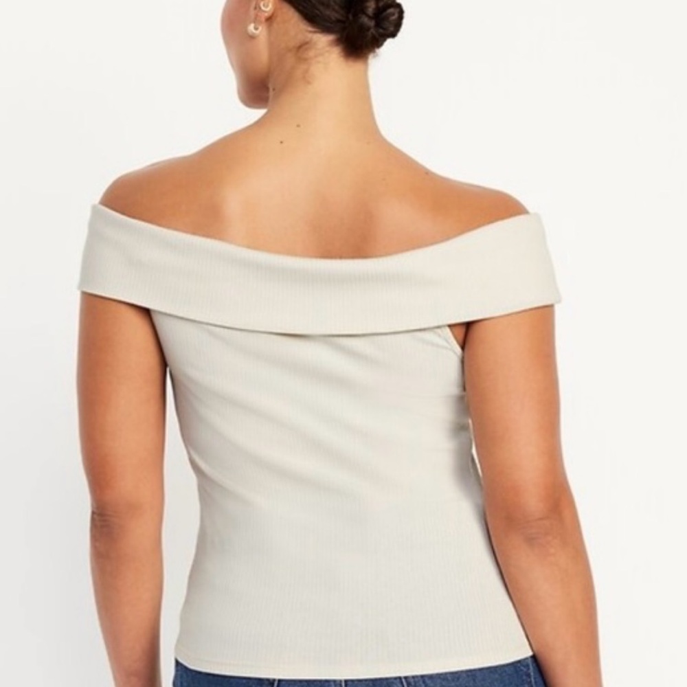 Old Navy Cream Off-Shoulder Ribbed Top - Picture 2 of 2